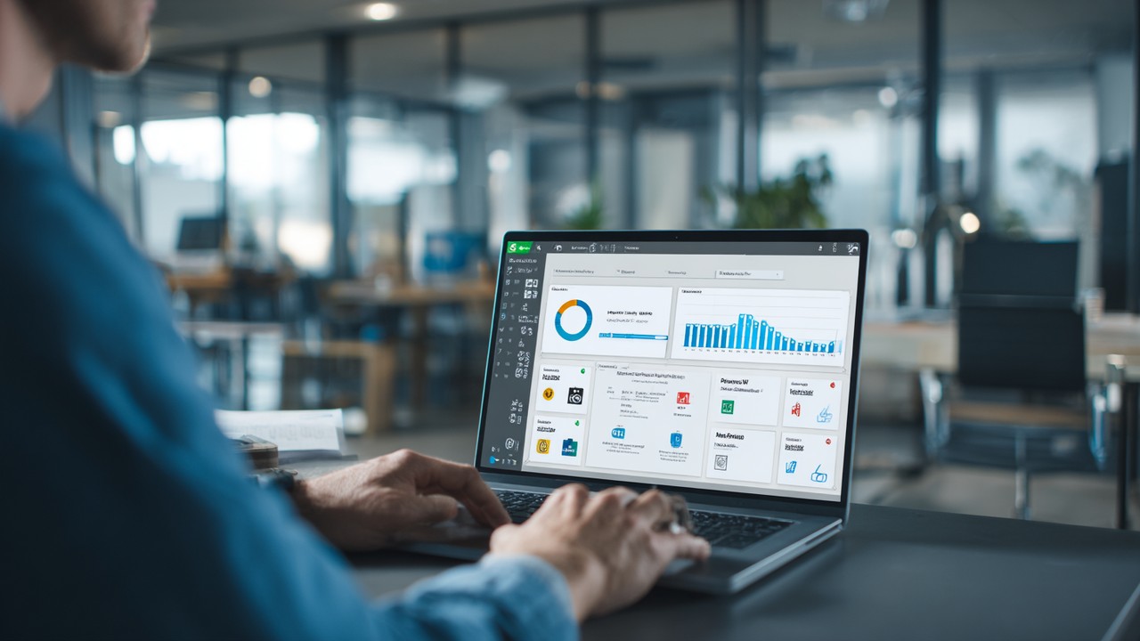 Modern ofiste WordPress eklentilerini inceleyen web yöneticisi, gereksiz eklentileri kaldırıp kod optimizasyonu yapıyor.