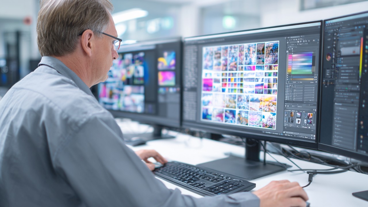 Profesyonel web tasarımcısı, bilgisayarda fotoğraf optimizasyonu ve sıkıştırma araçlarıyla hızlı yüklenen görseller hazırlıyor.