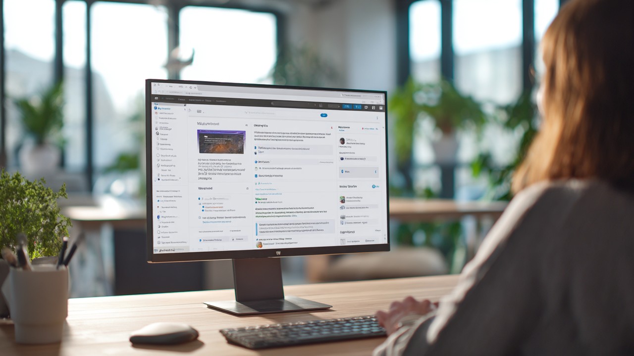 WordPress eklenti yükleme ekranında bilgisayar kullanan kişi, düzenli çalışma alanı ve doğal ışıkla web sitesi yönetimi.